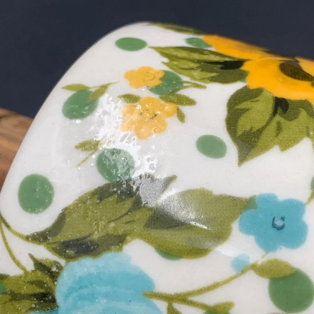 Pioneer Woman Breezy Blossom Ceramic Rolling Pin Wood Handle Floral Dots Retired